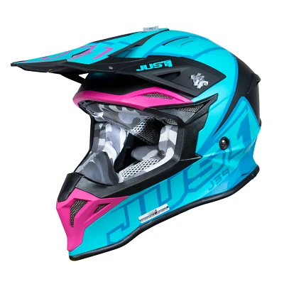 Just1 J39 Motocross Thruster Petrol Blue Fuxia Black Medium Helmet (57-58cm)