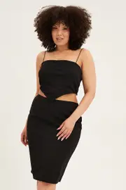 Black Midi Skirt Elastic Waist Pencil Knee Length Ponte