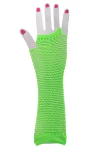 Fingerless Long Neon Green 80s Fishnet Gloves