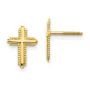 14K Yellow Gold Textured Cross Stud Earrings Screw Back Madi K Childrens Jewelry
