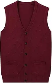 [Bciopll] Men's V-Neck Cardigan Solid Sleeveless Sweaters Cardigans Wool Knitted Single Cashmere Warm Vest