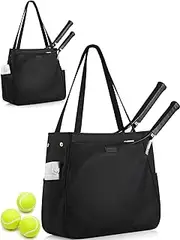 CHICECO Tennis Tote Bag for Women, Large Tennis Racket Bag, tennis bag 2 rackets,Pickleball Bag,Padel Bag,Black, Black, Large