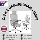 COMPUTER OFFICE GAMING BREATHABLE MESH CHAIR RECLINER FOOTREST SEAT -GREY/WHITE