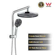 Decaura 10" Rain Shower Head Set 2 in 1 Wall Mounted Shower Rail 3-Mode Handheld Spray Round Bathroom Chrome