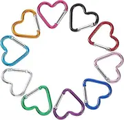 10 PCS Heart Shaped Keychain Carabiner Clips, Aluminum Heart Carabiner Spring Snap Hook Key Clip Connect Hooks for Keyring Belt Loop Water Bottle Backpack Hiking Camping