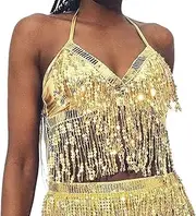 [Generic] Belly Dance Ballet Tops, Crop Cut Sequin Fringe Tops, Women's and Girls' Dance Bra Tops for Parties