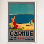 Galrie Carhué Argentina Vintage Travel Poster Stunning Seaside Town Art Print Home Décor, Wood Frame, 50 x 70cm (20 x 28inch)