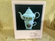 Porcelain Stacking Teapot & Cup Fruit Pattern Fine China-New In Box