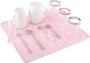 Nuovoware Silicone Dish Drying Mat, Easy Clean Dishwasher Safe Heat Resistant Countertop Protection Eco-Friendly Trivet Multifunctional Kitchen Heat Proof Mat Pink