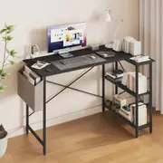 120cm Advwin Corner Desk L Shaped Computer Study Table Workstation with Storage Shelf Black