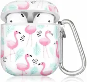Airpod Case For Apple Airpods Gen 1 & 2 - Cute Flamingo Boho Design Protective Clear TPU Cover With Keychain Option - Supports Wireless Qi Charging For Airpods Generation 1 & 2 - Pastel Flamingo