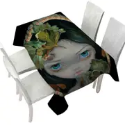 Wood Sprite with Leaves Painted on Wooden Log Tablecloth