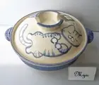 Japanese DONABE Earthen Clay Pot Sleeping Cat BANKO Ware Pottery