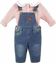 [Chumhey] Gilrs Two Piece Outfit Pants Sets, Cute Long Sleeve T-shirt Tops Bib Overalls Sets
