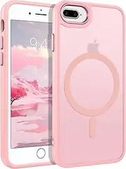 DUEDUE for iPhone 8 Plus Case, iPhone 7 Plus Case Magnetic [Compatible with Magsafe], Translucent Matte Back Protective Slim Shockproof Phone Case for iPhone 7 Plus/8 Plus, Pink