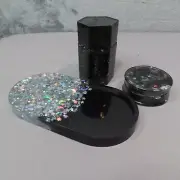 ROLLING TRAY Grinder Stash Container Set Black Silver Celestial Glitter Handmade