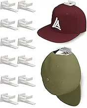 LokiEssentials Adhesive Hat Rack Display Hooks for Wall & Door (12 Pack) Baseball Cap Holder, Closet & Storage Organizer, Strong Cap Hanger for Room & Mancave, No Drilling, USA Patent Pending (White)