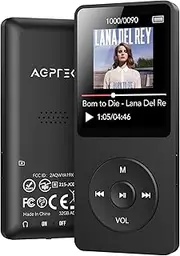 AGPTEK A02 32GB MP3 Player with Bluetooth 5.3, 1.8 inch Screen Portable Music Player with Speaker, FM Radio, Voice Recorder, Supports Expanded Up to 128GB (Black)