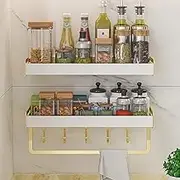 Spice rack Wall Mounted Spice Rack, Shelves Spice Storage Cupboard Spice Rack Organiser, Aluminum Spice Rack, For Spice Bottles, Glass Jars, Oil Bottles, Pantry Storage, White Gold, 30cm Spice Racks (