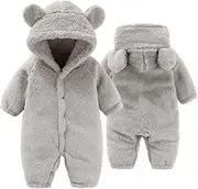 [Yaopelky] Newborn Baby Bear Snowsuit Infant Fleece Romper Baby Hooded Jumpsuit Winter Warm Outwear for Girls Boys 0-12M