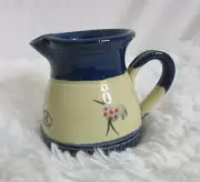 Mucros Pottery Creamer Pitcher Bird and Leaf Blue Tan Ireland Farmhouse