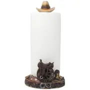 Decorative Country Western Paper Towel Holder with Cowboy Hat, Horse Saddle, Cow
