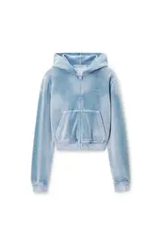 [Alexander Wang] Shrunken Zip-Up Hoodie In Crushed Velour