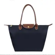 Elegant Solid Hues Women's Oxford-Style Nylon Shoulder Bag with Foldable Design and Waterproof Storage Feature Navy Blue L(52x32x20cm)