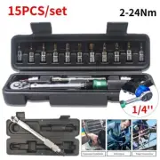 15pcs/set Bicycle Torque Wrench Bike Tool Set 2-24Nm 1/4" Drive Aluminum Alloy