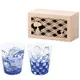 小禮堂 史努比 日製 無把玻璃杯組 附木盒 透明水杯 飲料杯 對杯 YAMAKA陶瓷 (2入 藍 海浪)