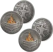 4 Pack Fire Challenge Coin | Funny Home Desk Accessories | Hilarious Medallion for Staff Appreciation, Farewell & Going Away