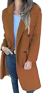 [ECDAHICC] Womens Wool Blend Coats Lapel Collar Double Breasted Pea Coat Winter Slim Fit Trench Coat with Pocket