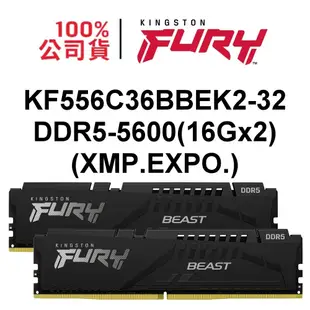 金士頓 KF556C36BBEK2-32 16Gx2支套條 FURY Beast DDR5 5600 XMP EXPO