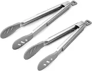 Premium Silicone BBQ Turners, 9-Inch & 12-Inch Cooking Locking Food Kitchen Tongs with Ergonomic Handle, Grey