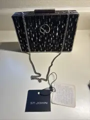 St. John Collection Leather and Sequin Clutch Bag NWT
