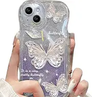 Cutecasee Compatible with iPhone 15 Case for Women/Girls, Cute Butterfly Glitter Bling Anti-Scratch Shockproof Case for iPhone 15, Purple