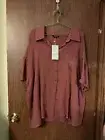 BloomChic Collar Button Up Elbow Long Sleeve Blouse Rose Mauve NWT 3X 22-24