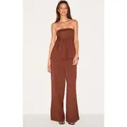 Chocolate Bandeau Peplum Detail Jumpsuit, Chocolate