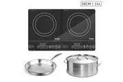 SOGA Dual Burners Cooktop Stove, 14L Stainless Steel Stockpot and 28cm Induction Fry Pan