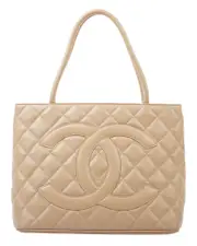 Chanel Beige Caviar Leather Medallion Tote GHW Tote (Authentic Pre-Loved)