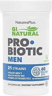 NaturesPlus GI Natural Probiotic Capsules, Men - 30 Capsules - 21 Live Probiotic Strains & Prebiotics - Digestive & Immune Support - Gluten-Free - 30 Servings