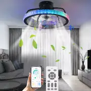 TCFUNDY Flush Mount LED Ceiling Fan with Light APP Control w/ Bluetooth Speaker