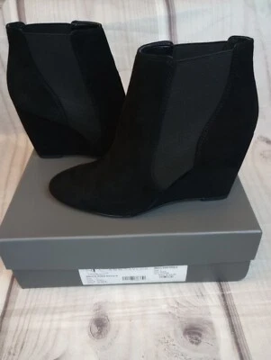 ANN TAYLOR Birgitte SUEDE LEATHER Ankle BOOTS 7M BLACK Wedge Booties NWB ($198)