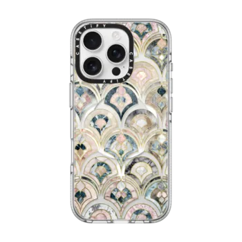 iPhone 16 Pro Impact Clear Case MagSafe Compatible Art Deco Marble Tiles in Soft Pastel on transparent 2