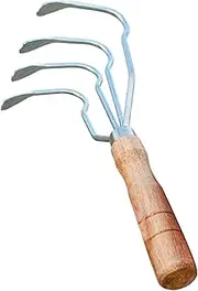 Hand Rake Claw - Wooden Handle Clam Digger - Handheld 4 Teeth Multifunctional Rake for Clamming Lake Farm Landscaping Pond Treasure Camping Seashell Lawn Rock