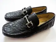SALVATORE FERRAGAMO Black Crocodile Leather Loafers Shoes 9.5 US 43.5 EU 8.5 UK
