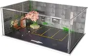 Oshhni 1:64 Scale Parking Lot Mini Automobile Model Garage Japanese Street Diecast Car Display for Layout Accessories Action Figures, with Dust Cover