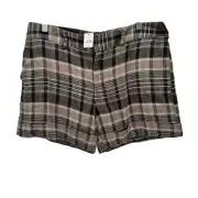 Banana Republic Shorts Womens 10 Brown Plaid Linen Blend Lined Martin Fit NEW