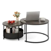 Giantex Set of 2 Round Coffee Table Dining Table Sofa Side Table Grey