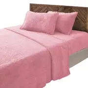 Blush Teddy Bear Fleece Single KS Double Queen King Soft Warm Fitted Flat Sheet Set